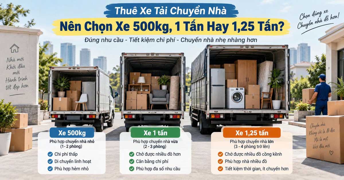 Thuê Xe Tải Chuyển Nhà Nên Chọn Xe 500kg, 1 Tấn Hay 1,25 Tấn Tốt?